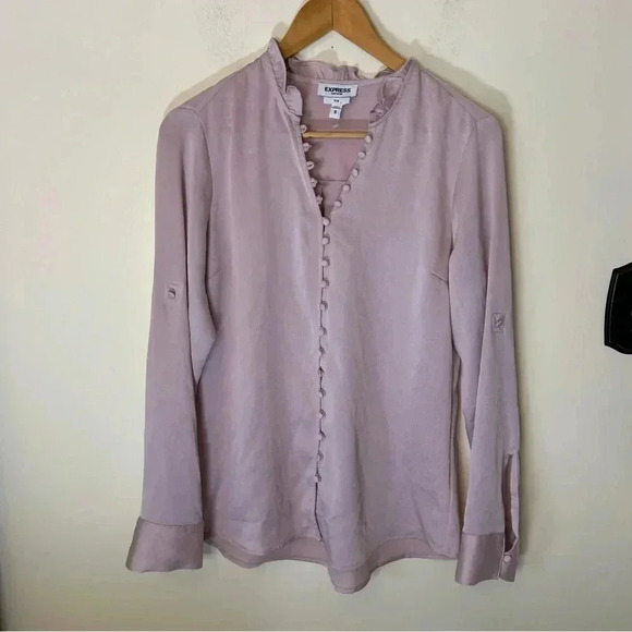 Express Ruffle Collar Button Down Portofino Shirt Light Pink Size M - Picture 1 of 5